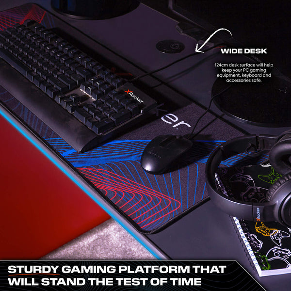 Carbon-Tek 120cm LED Gaming Desk with Wireless Charging - Grey / Red RGB