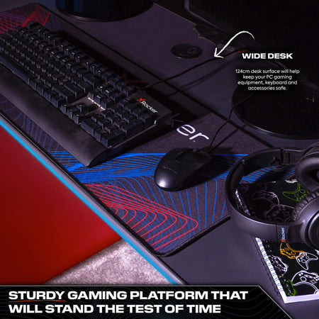 Carbon-Tek Gaming Desk with Wireless Charging and LED Lights - Grey / Red