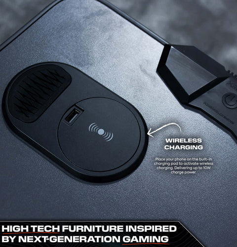 Carbon-Tek 120cm LED Gaming Desk with Wireless Charging - Grey / Red RGB
