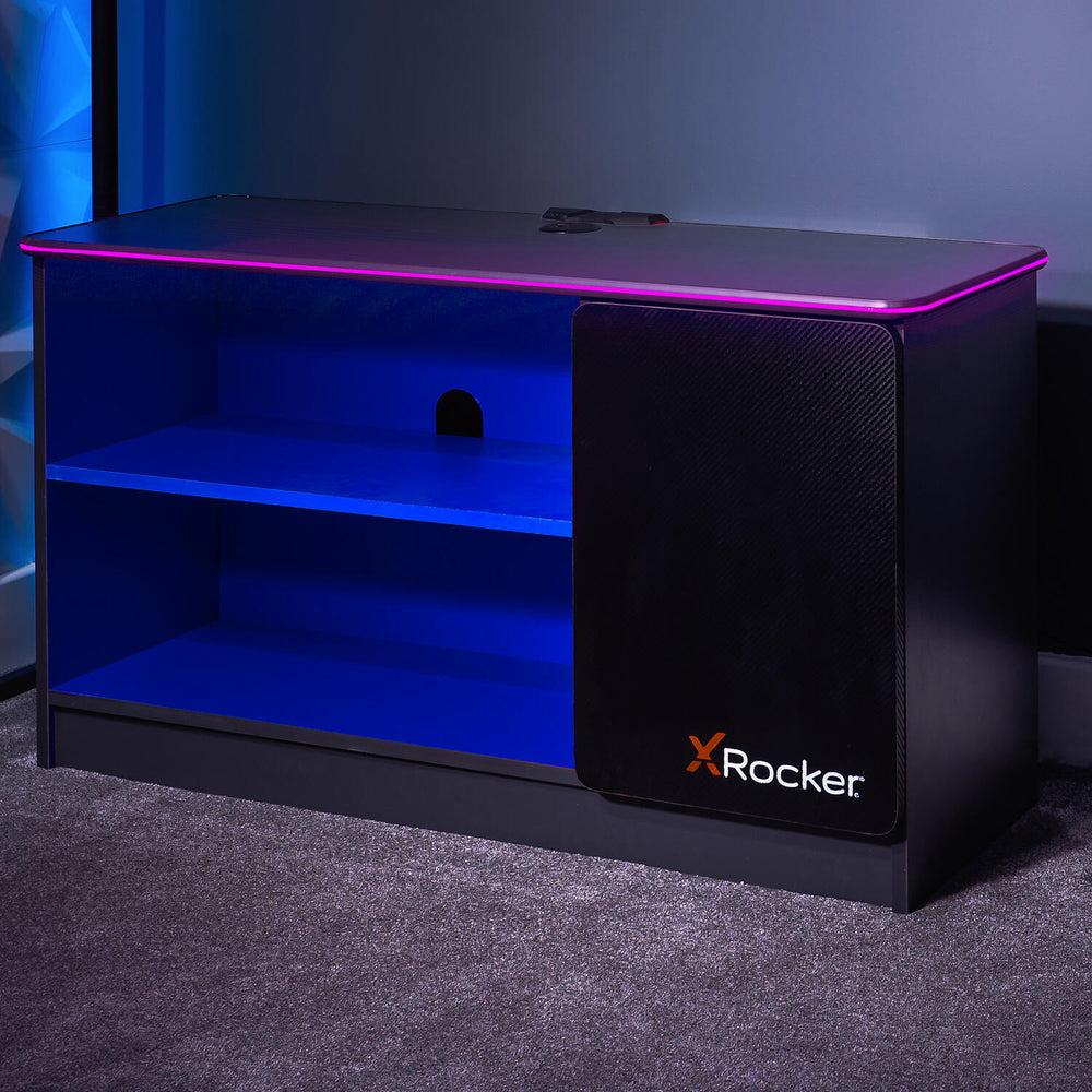 Carbon-Tek TV Media Unit with LED Lights - Grey / Blue