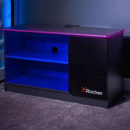 Carbon-Tek TV Media Unit with LED Lights - Grey / Blue