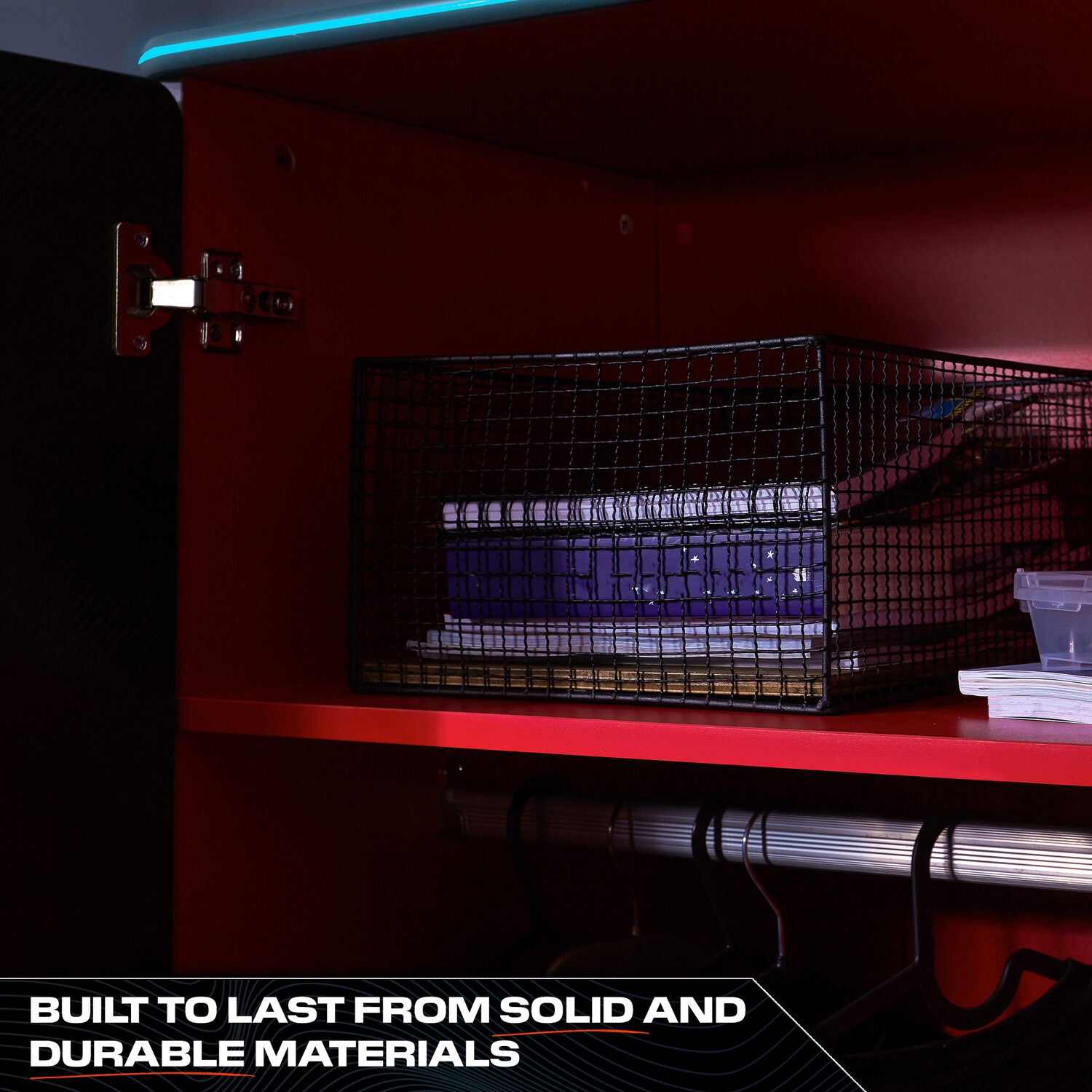 Carbon-Tek LED 2-Door Wardrobe with Drawer - Grey / Red RGB