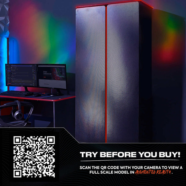 Carbon-Tek LED 2-Door Wardrobe with Drawer - Grey / Red RGB