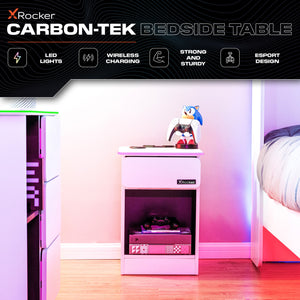 Carbon-Tek Bedside Table with Wireless Charging and LED Lights - White