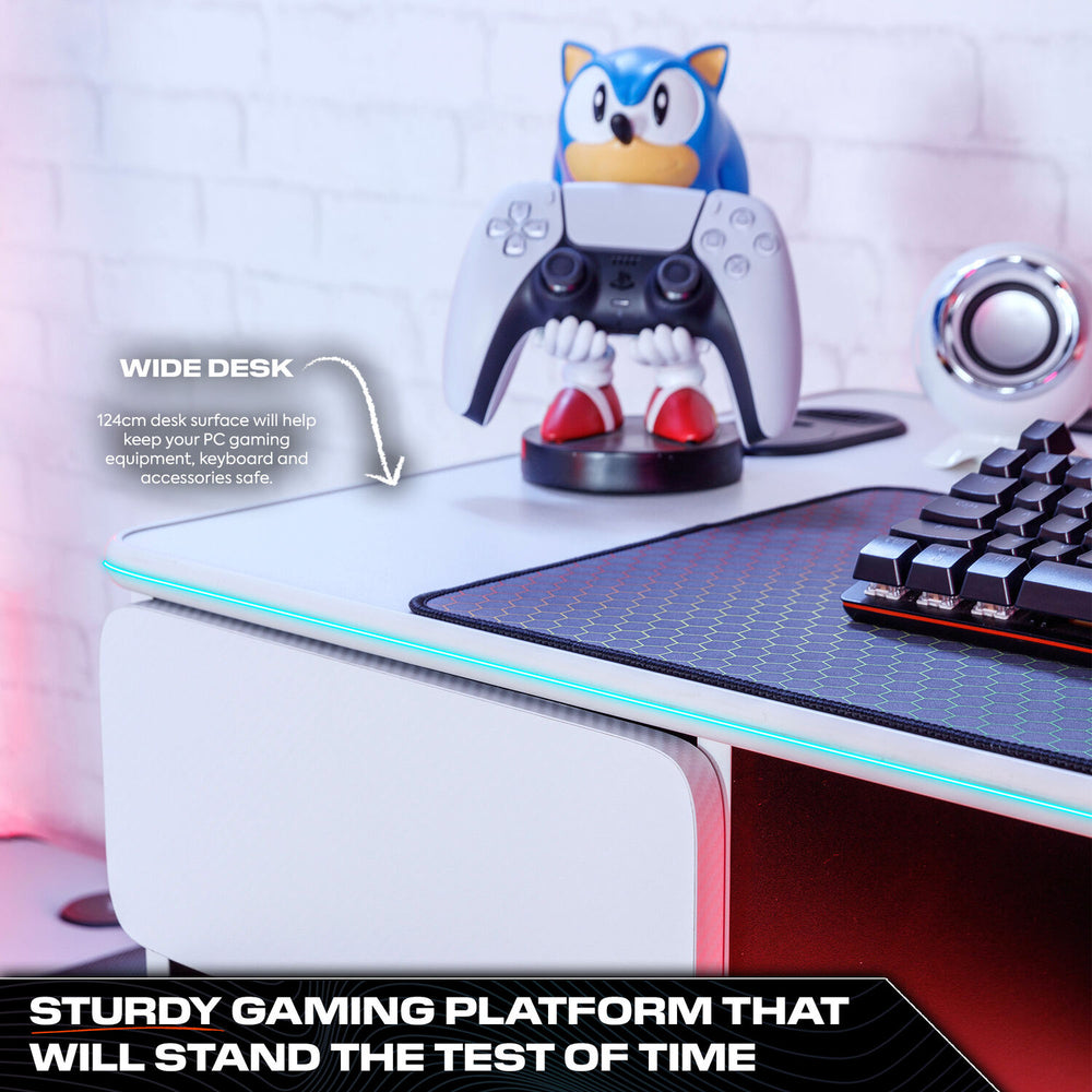 Gaming Desks | X Rocker Carbon-Tek RGB Gaming Desk with Charging White