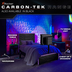 Carbon-Tek Gaming Desk with Wireless Charging and LED Lights - White