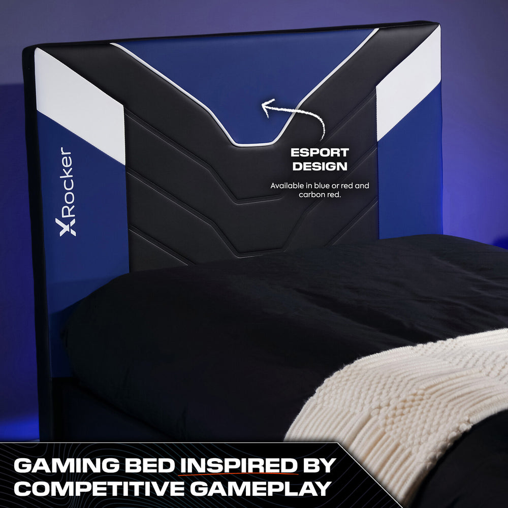 X Rocker blue gaming bed cerberus MK11 Gaming ed in a Box featuring a sleek modern design perfect or gaming setups