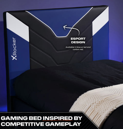 X Rocker blue gaming bed cerberus MK11 Gaming ed in a Box featuring a sleek modern design perfect or gaming setups
