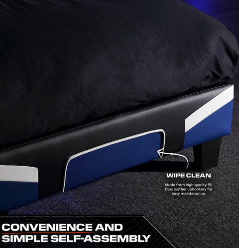 Cerberus MK11 Gaming Bed in a Box bold blue upholstered gaming bed with a durable frame and easy assembly 