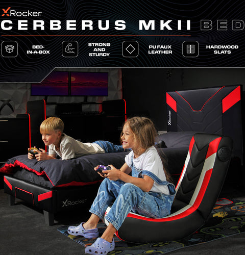 Cerberus MK11 Gaming Bed in a box by X Rocker compact carbon black and red gaming bed perfect for small spaces