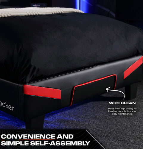Cerberus MK11 Gaming Bed in a Box space saving Black and red gaming bed designed for comfort and gaming setups.