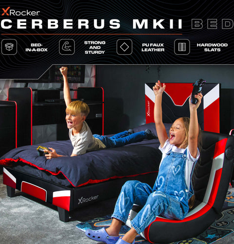Cerberus MK11Gaming bed in a box (red) stylish space having gaming bed with a padded headboard and durable frame 