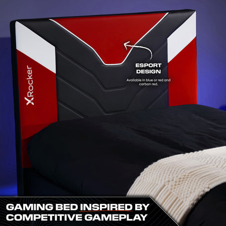 X Rocker red gaming bed cerberus MK11 Gaming bed in a box featuring a sleek modern design perfect for gaming bedrooms