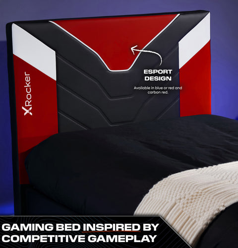 X Rocker red gaming bed cerberus MK11 Gaming bed in a box featuring a sleek modern design perfect for gaming bedrooms