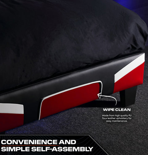 Cerberus MK11 Gaming Bed in a Box vibrant red Upholstered gaming bed with a sturdy frame and easy to assemble design. 