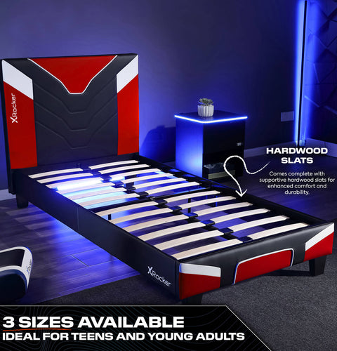 Red gaming bed by x rocker cerberus MK11 Gaming Bed in a Box designed for gamers who ant comfort and style 
