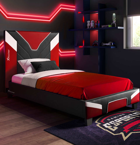 X Rocker Cerberus MK11 Gaming Bed in a box bold red gaming bed with a modern upholstered design for ultimate comfort 