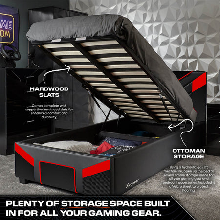 cerberus MK11 ottoman gaming ed by x rocker modern carbon red gaming bed with ottoman storage perfect for small spaces