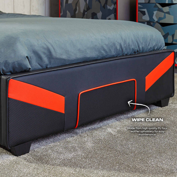 X Rocker cerberus MK11 Gaming Bed in carbon red space saving ottoman bed with a bold aesthetic for gaming setups
