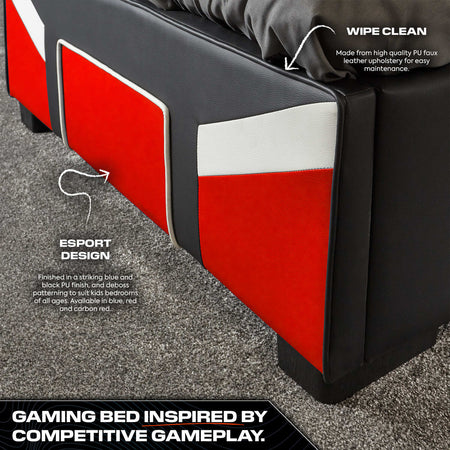 X Rocker gaming bed with ottoman storage cerberus MK11 red upholstered bed designed for gamers and comfort seekers