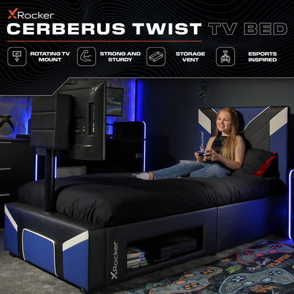 Cerberus Twist Single TV Gaming Bed - Blue