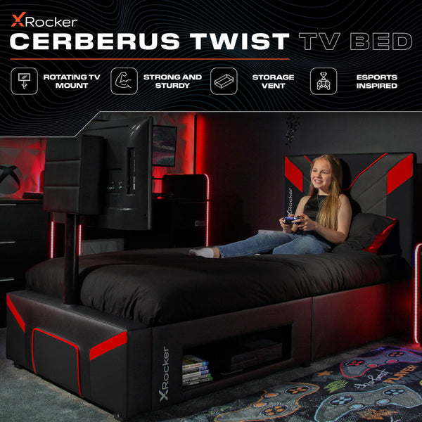 Cerberus Twist Single TV Gaming Bed - Black / Red