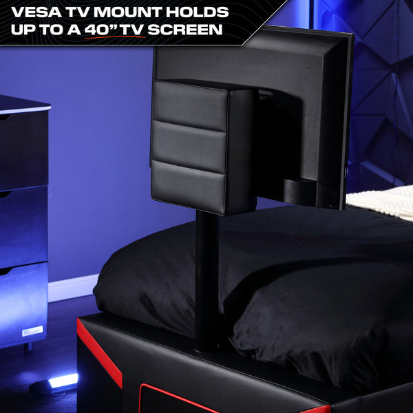 Cerberus Twist Single TV Gaming Bed - Black / Red