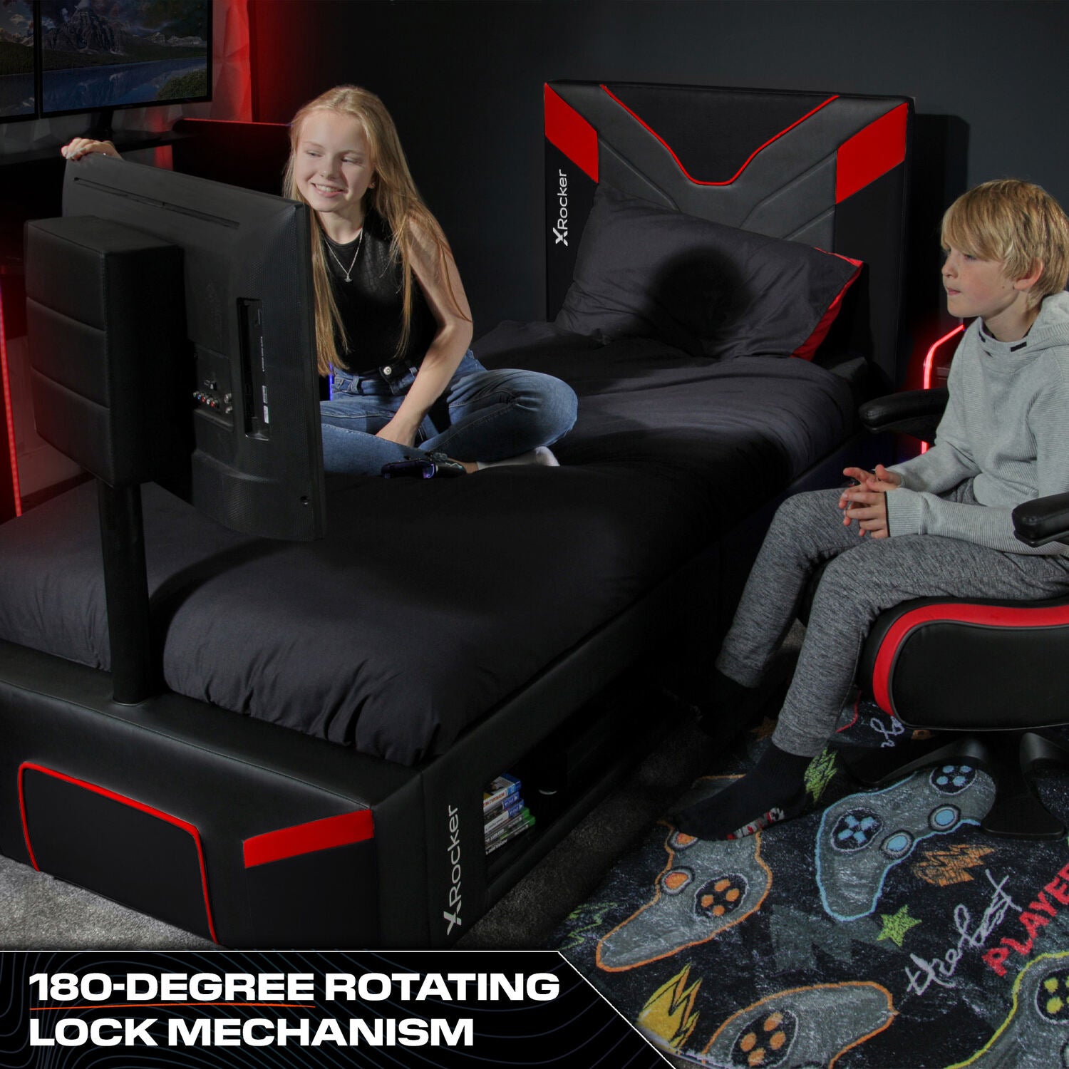 Cerberus Twist Single TV Gaming Bed - Black / Red