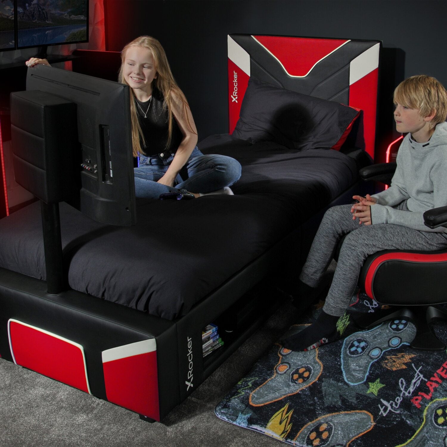 Cerberus Twist Single TV Gaming Bed - Red