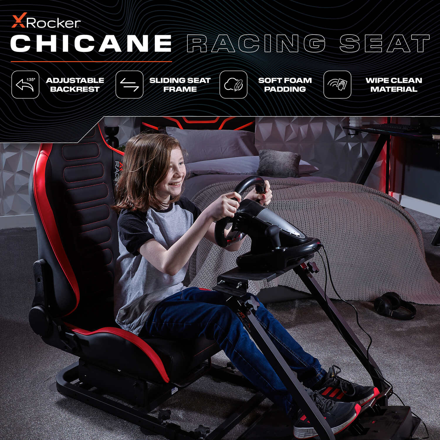 XR Racing Chicane Racing Sim Cockpit Gaming Chair - Black / Red