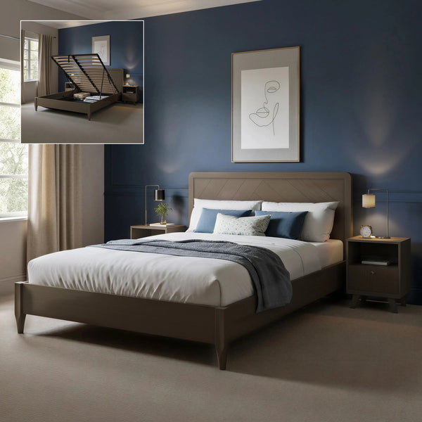 Clara Shadow Ottoman Wooden Bed Frame - Dark Oak (2 Sizes)