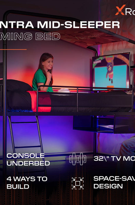 Contra Mid Sleeper Bunk TV Gaming Bed - Black