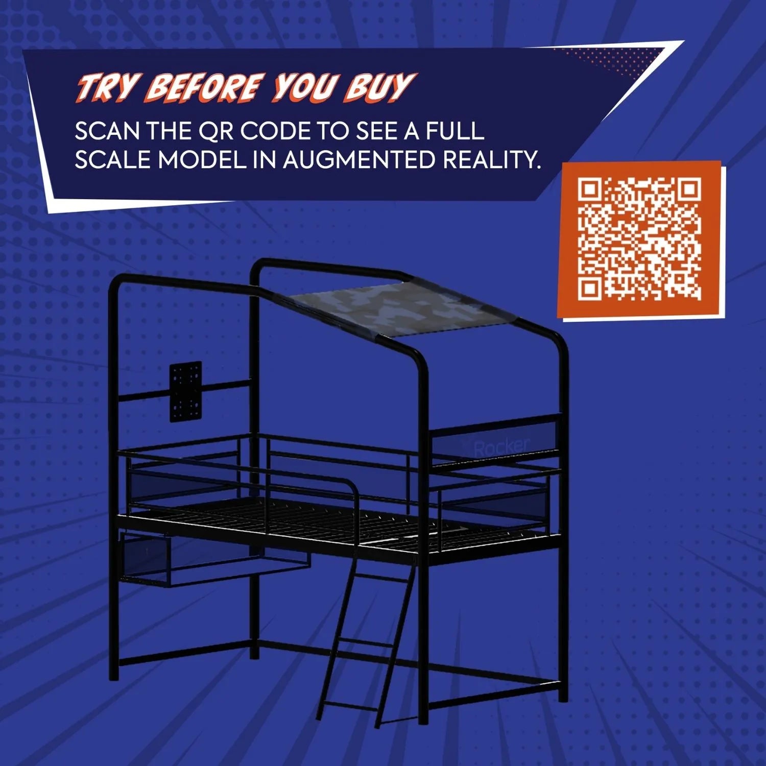 Mid Sleeper Bed frame with QR code to view augmented reality