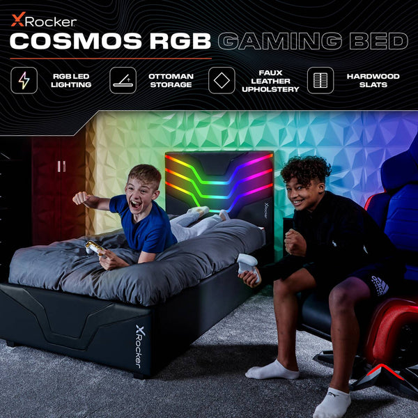 Cosmos LED Single Ottoman Gaming Bed - Black RGB