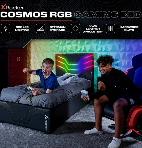 Cosmos LED Single Ottoman Gaming Bed - Black RGB