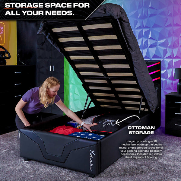 Cosmos LED Single Ottoman Gaming Bed - Black RGB