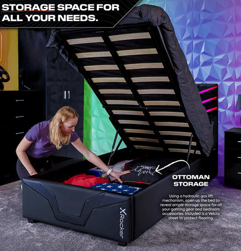 Cosmos LED Single Ottoman Gaming Bed - Black RGB