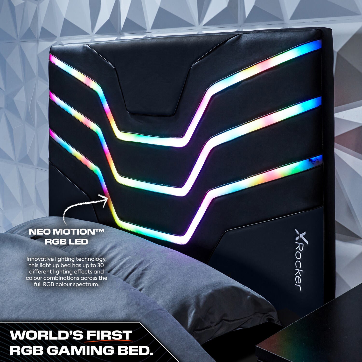 Cosmos LED Single Ottoman Gaming Bed - Black RGB