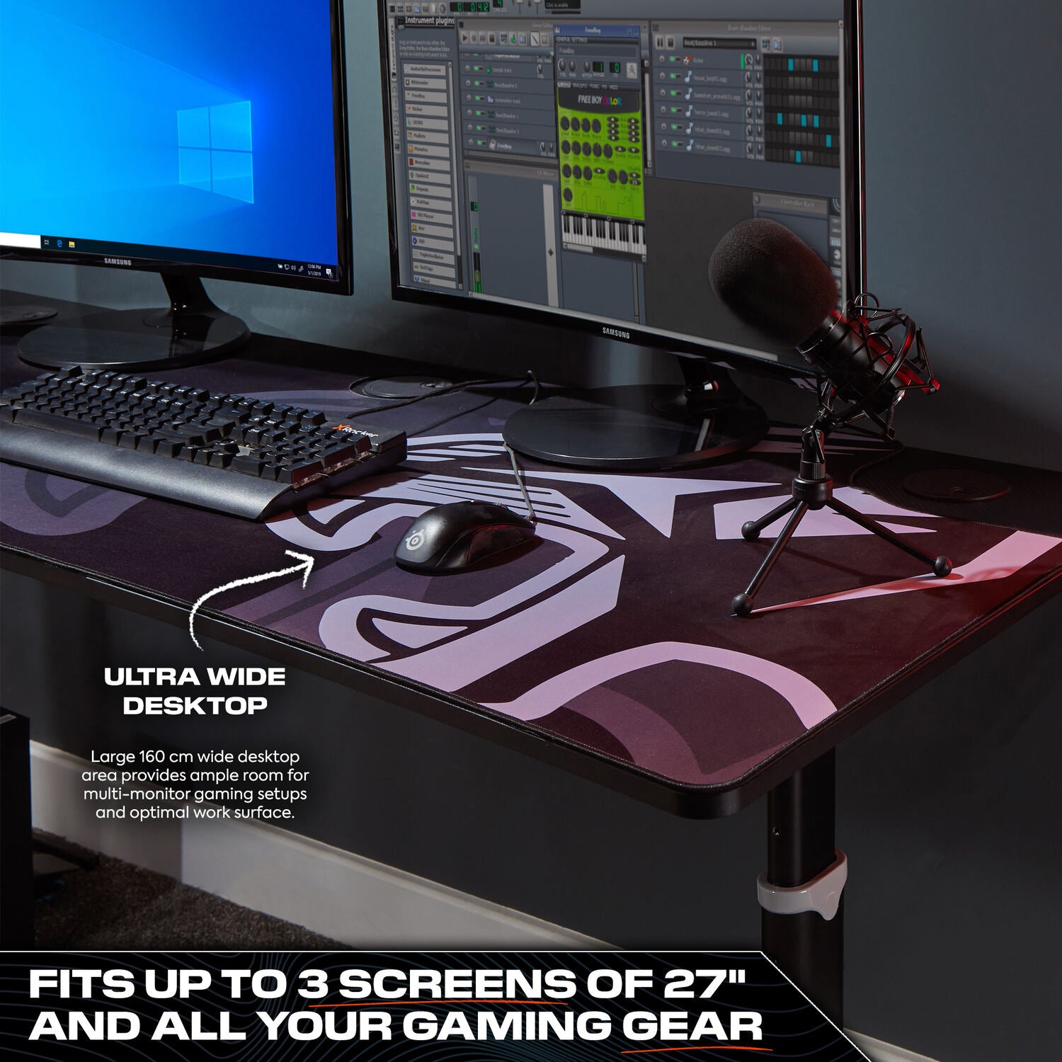 Cougar XL 160cm Height Adjustable Gaming Desk with Full Mousepad - Carbon Black