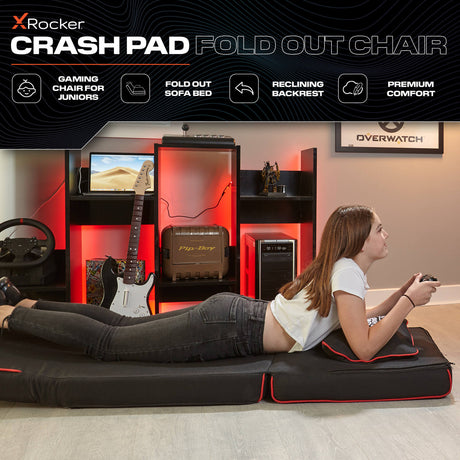 Crash Pad Jr Foldable Z Bed Mattress and Gaming Chair - Black