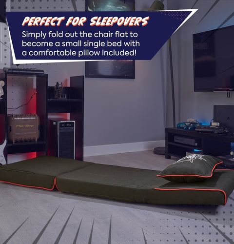 Fold out Z Frame futon laid out to represent how the Crash pad can be used as a bed