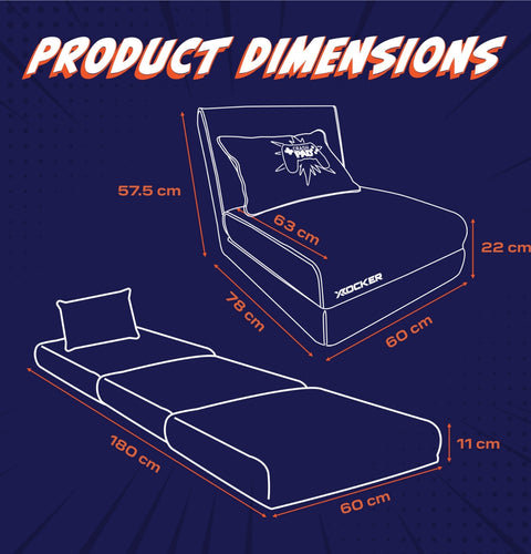 Measurement chart of a bed with dimensions on a blue background