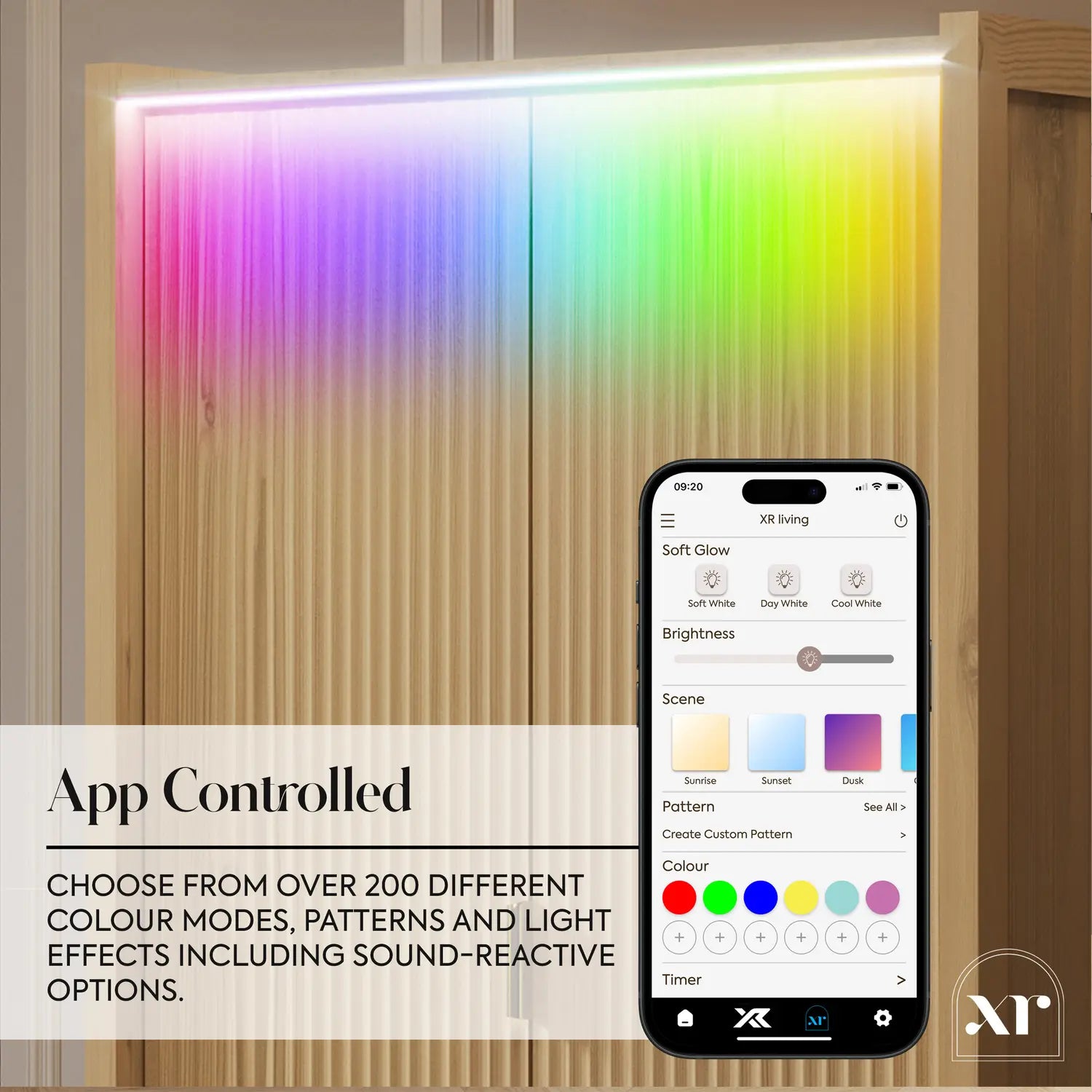 Dakota Two Door Wardrobe with Two Drawers and App Controlled LED Lights - Wild Oak