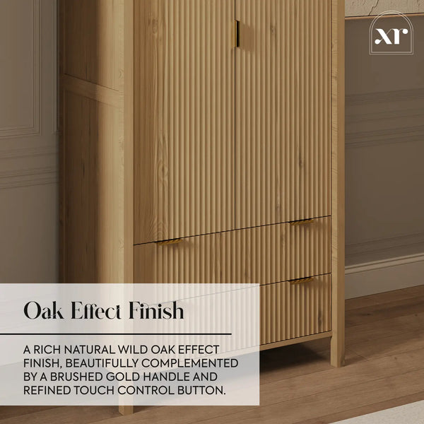 Dakota Two Door Wardrobe with Two Drawers and App Controlled LED Lights - Wild Oak