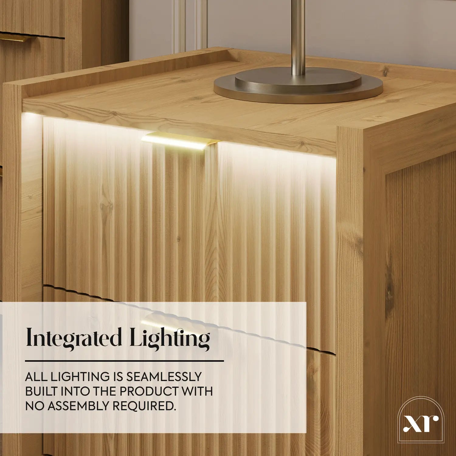 Dakota Bedside Table with Two Drawers and App Controlled LED Lights - Wild Oak