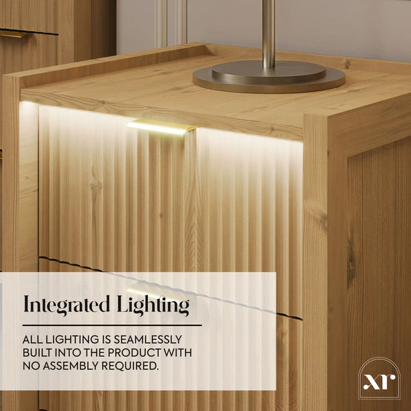Dakota Bedside Table with Two Drawers and App Controlled LED Lights - Wild Oak