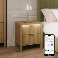 Dakota Bedside Table with Two Drawers and App Controlled LED Lights - Wild Oak
