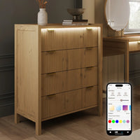Dakota Chest of Four Drawers with App Controlled LED Lights - Wild Oak