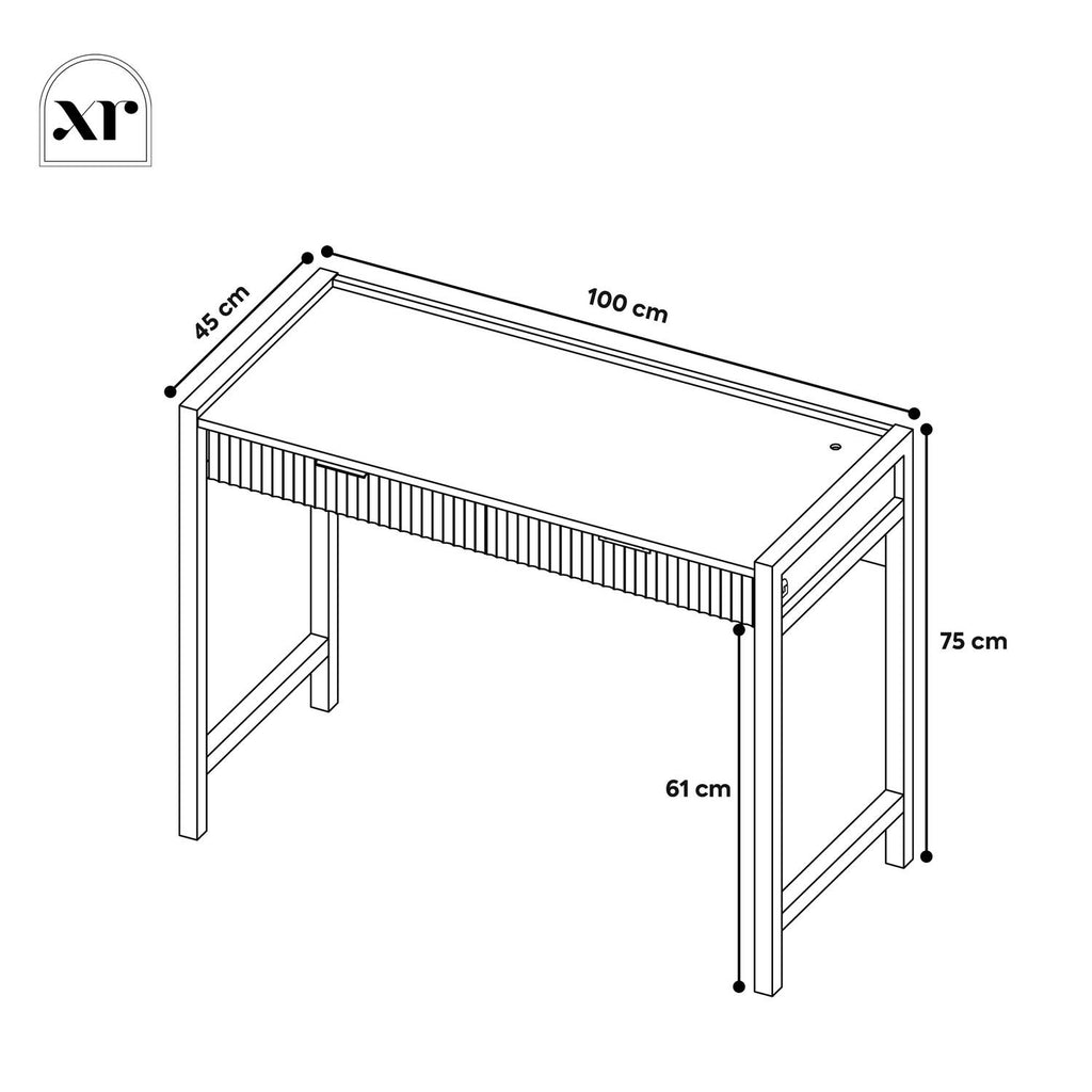 Line drawing of the dakota dressing table with dimensions labeled