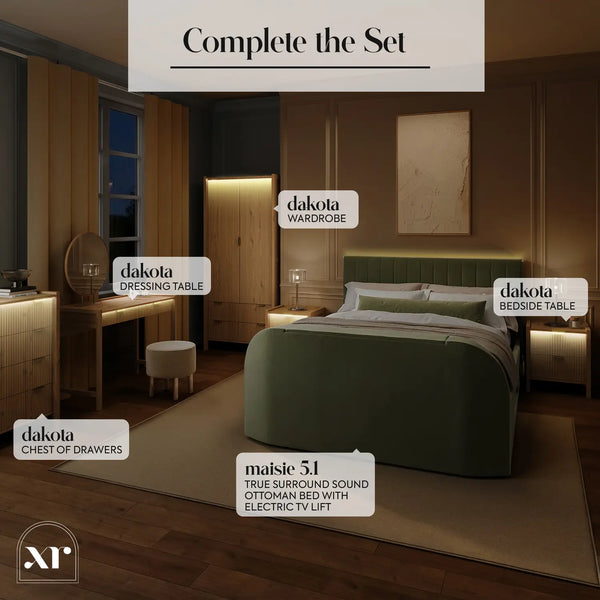 Dakota Bedside Table with Two Drawers and App Controlled LED Lights - Wild Oak